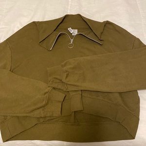 army green cropped quarter zip